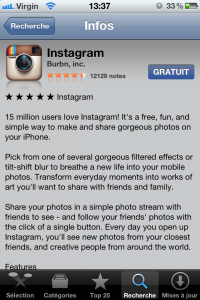 Téléchargement du réseau social Instagram sur iPhone.